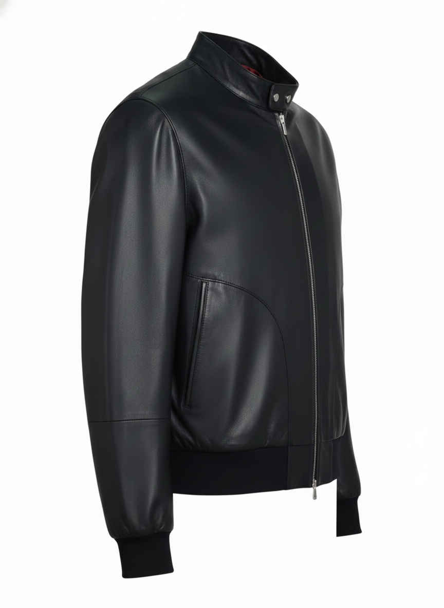 Men’s Black Leather Bomber Jacket