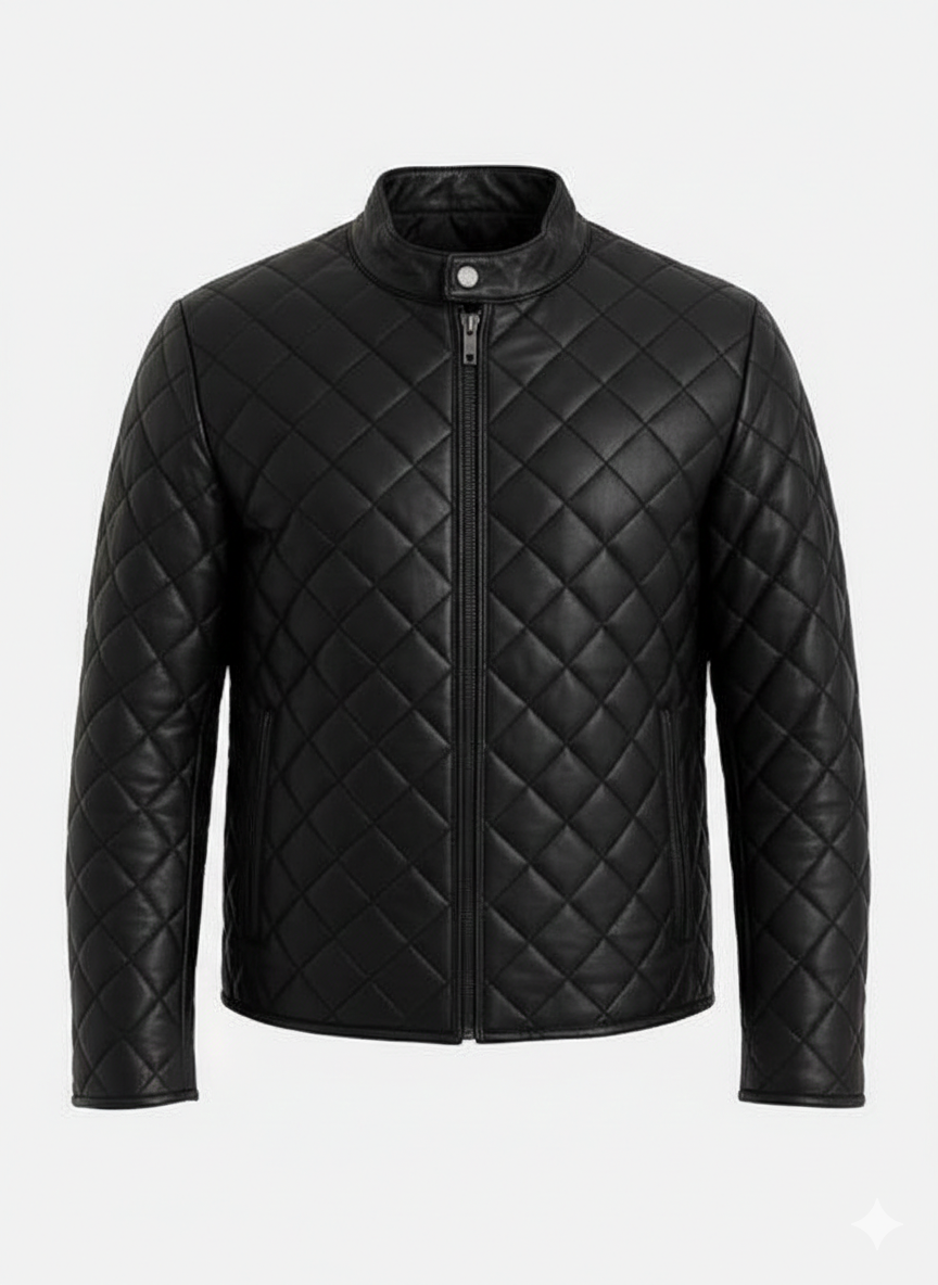 Men’s Diamond-Quilted Leather Racer Jacket