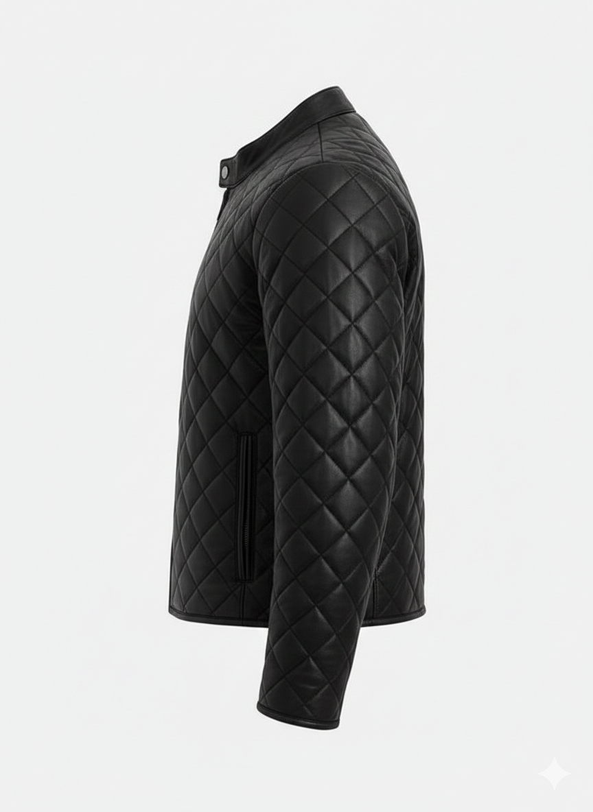 Men’s Diamond-Quilted Leather Racer Jacket