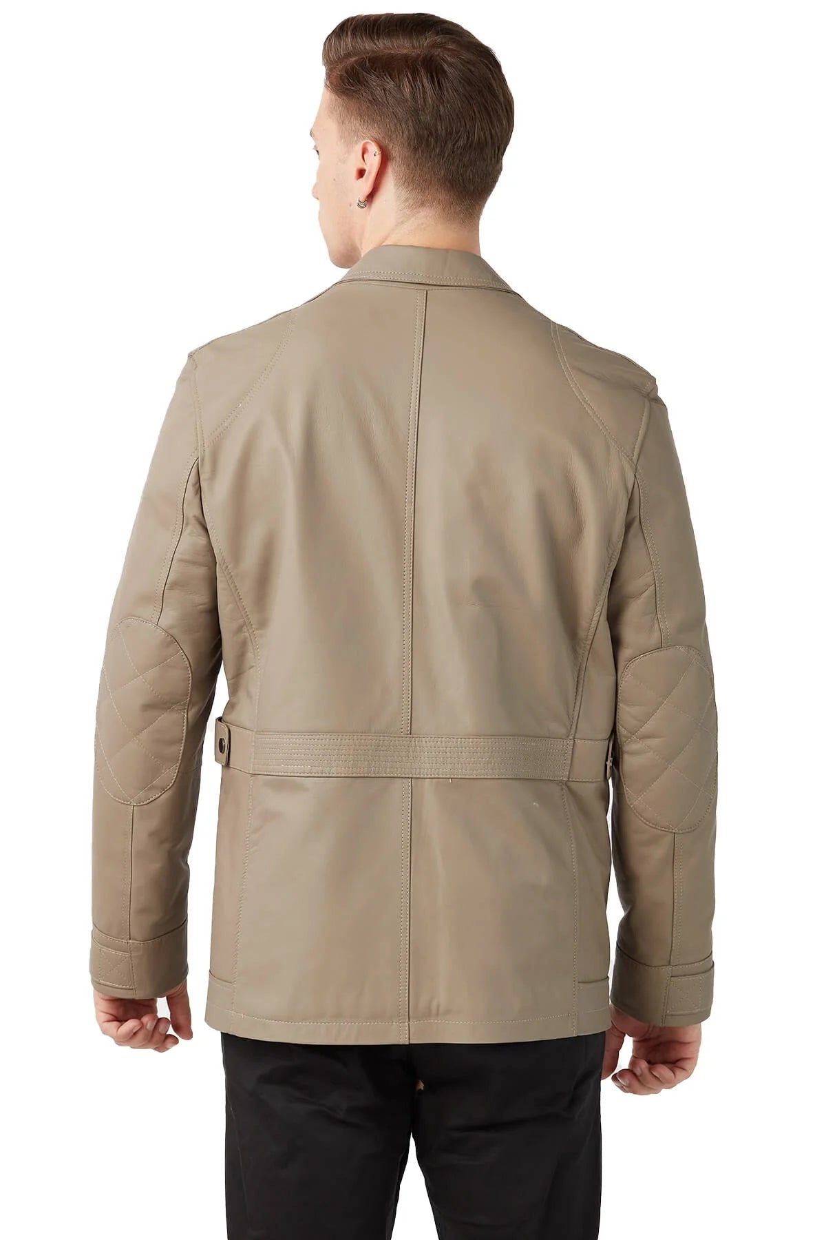 Max Puffer Beige Leather Jacket For Men