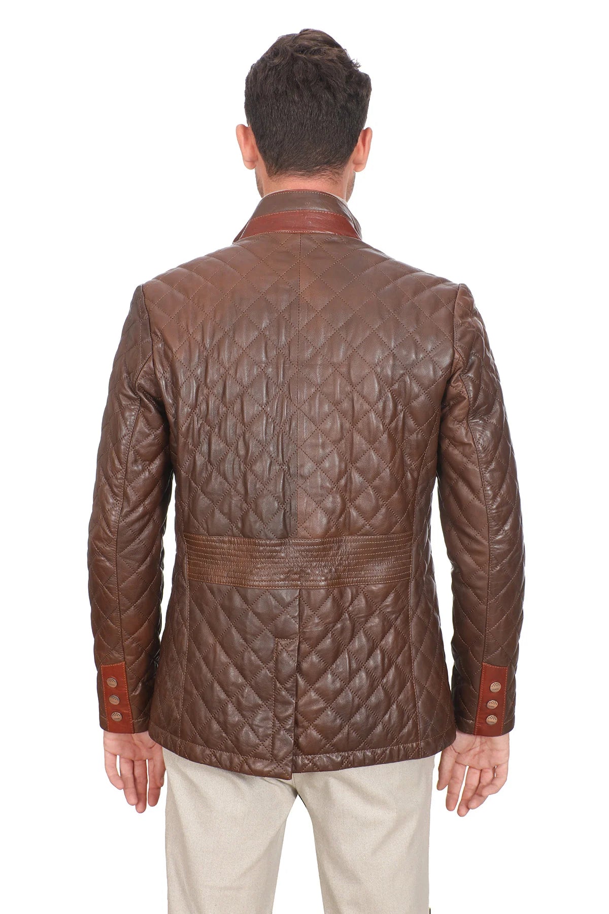 Herman Puffer Brown Leather Jacket For Men
