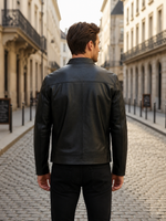 Men’s Black Leather Harrington Jacket