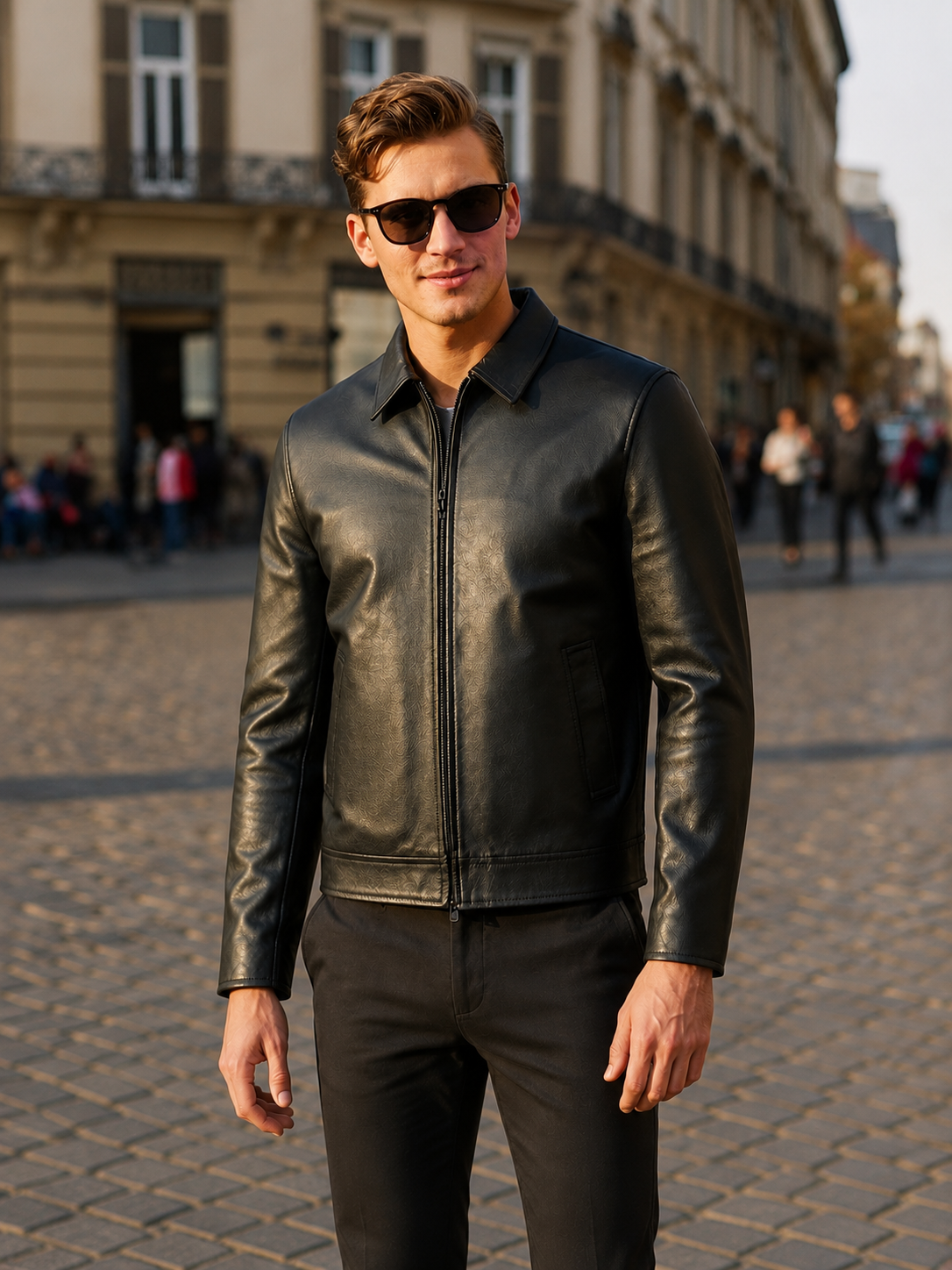 Men’s Black Leather Harrington Jacket