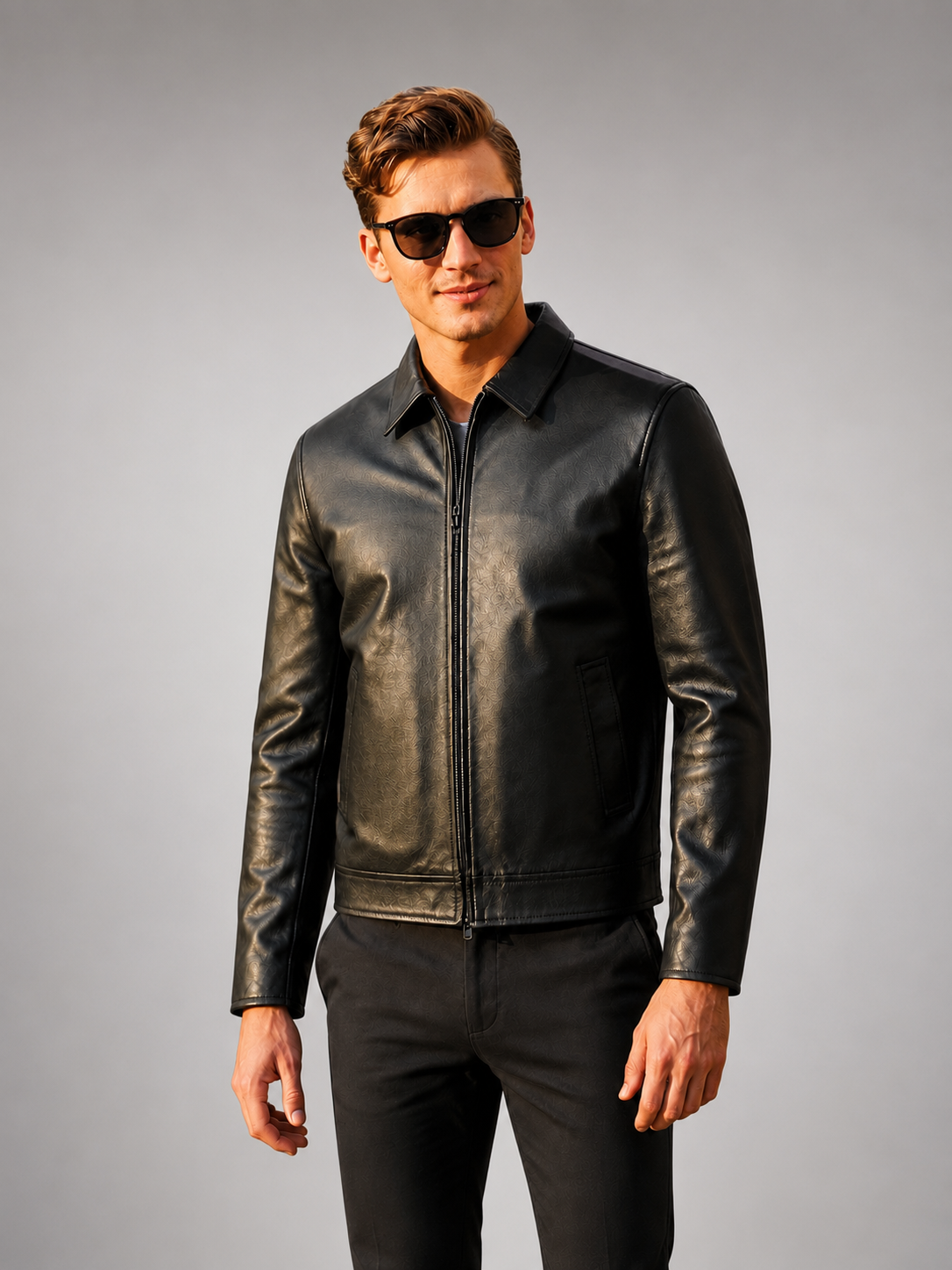 Men’s Black Leather Harrington Jacket