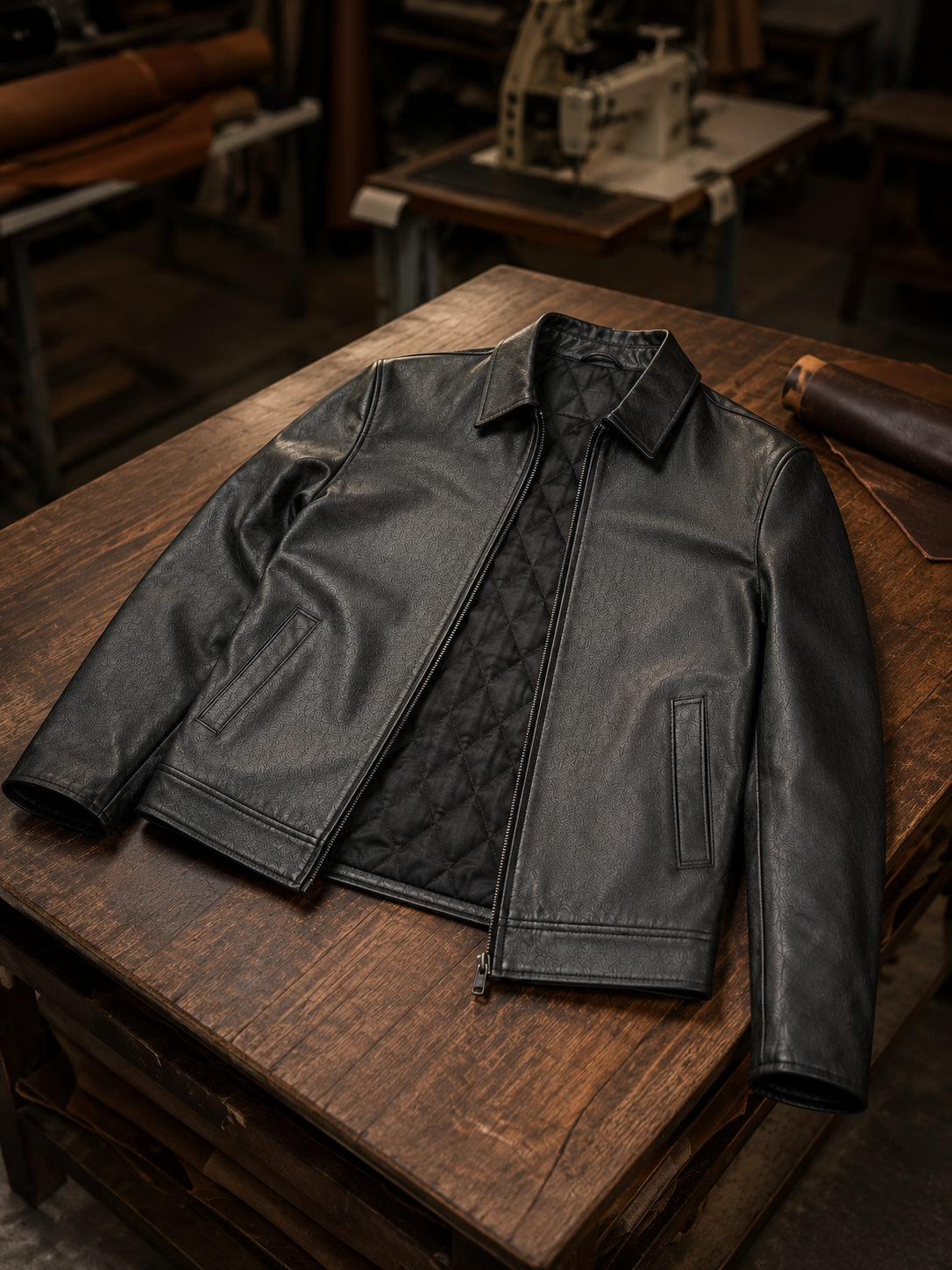 Men’s Black Leather Harrington Jacket