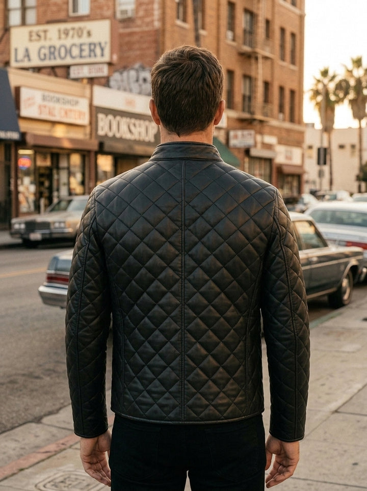 Men’s Diamond-Quilted Leather Racer Jacket