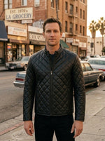 Men’s Diamond-Quilted Leather Racer Jacket