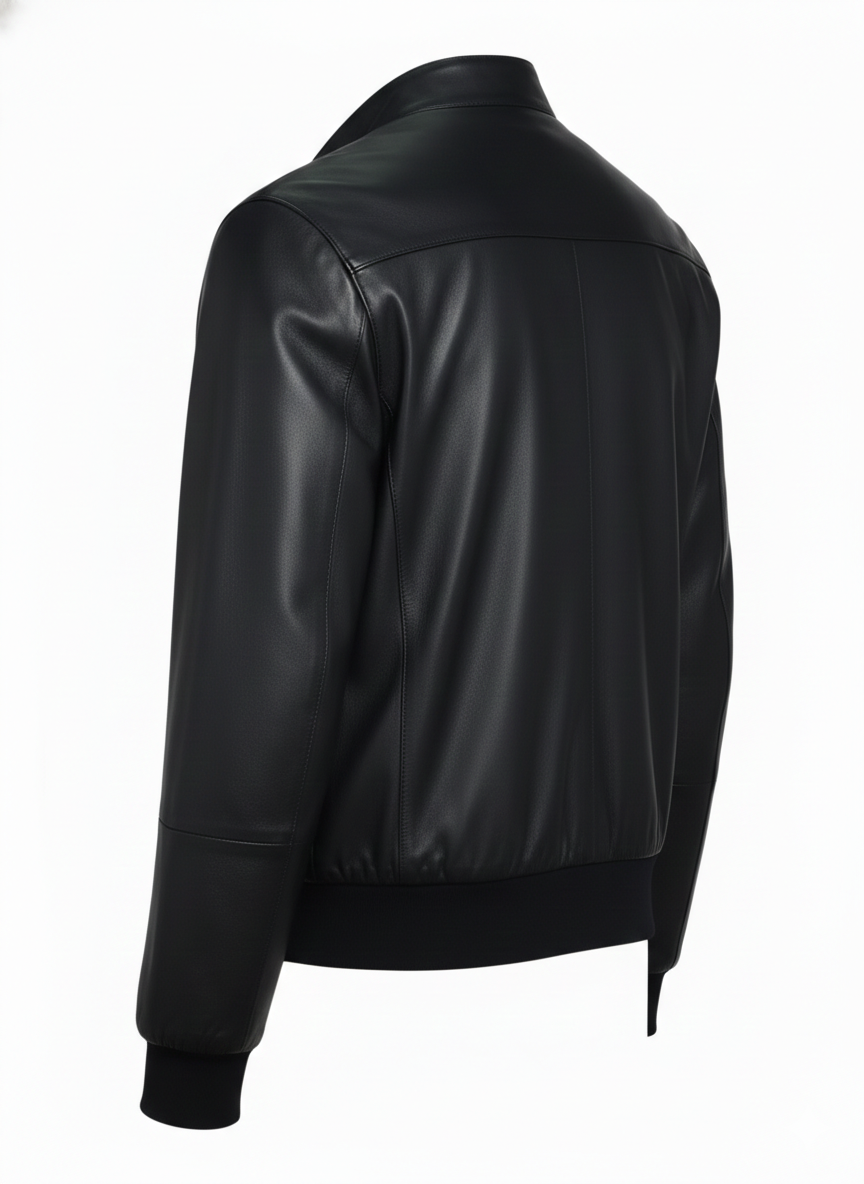 Men’s Black Leather Bomber Jacket