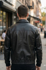 Men’s Black Classic Leather Bomber Jacket