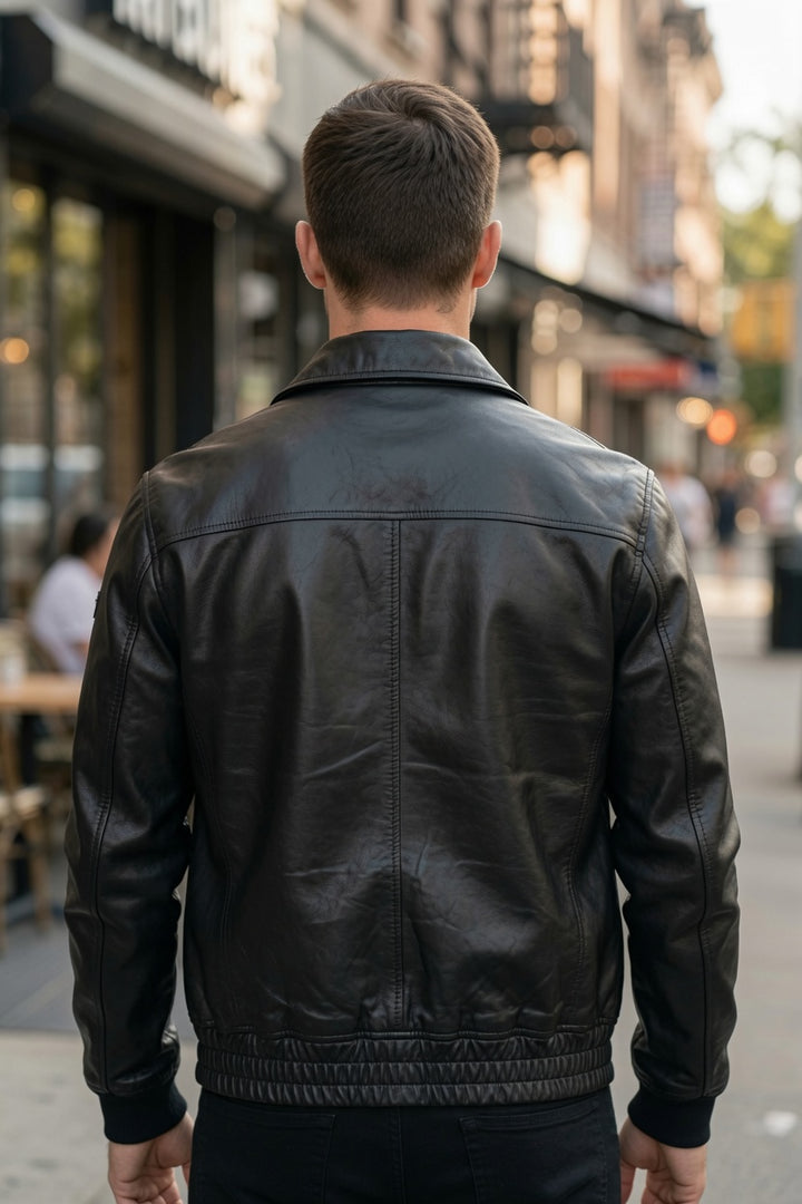 Men’s Black Classic Leather Bomber Jacket