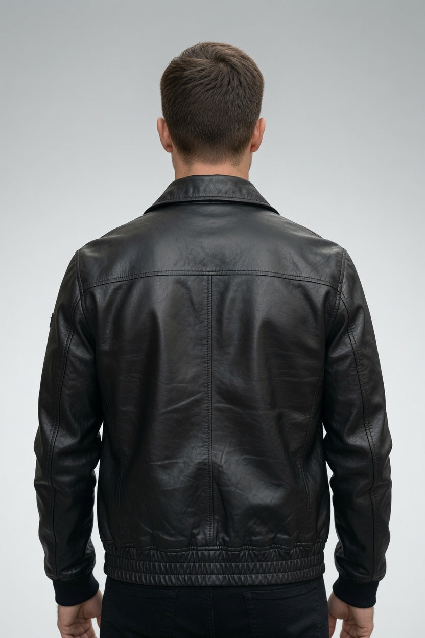 Men’s Black Classic Leather Bomber Jacket