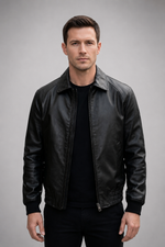 Men’s Black Classic Leather Bomber Jacket