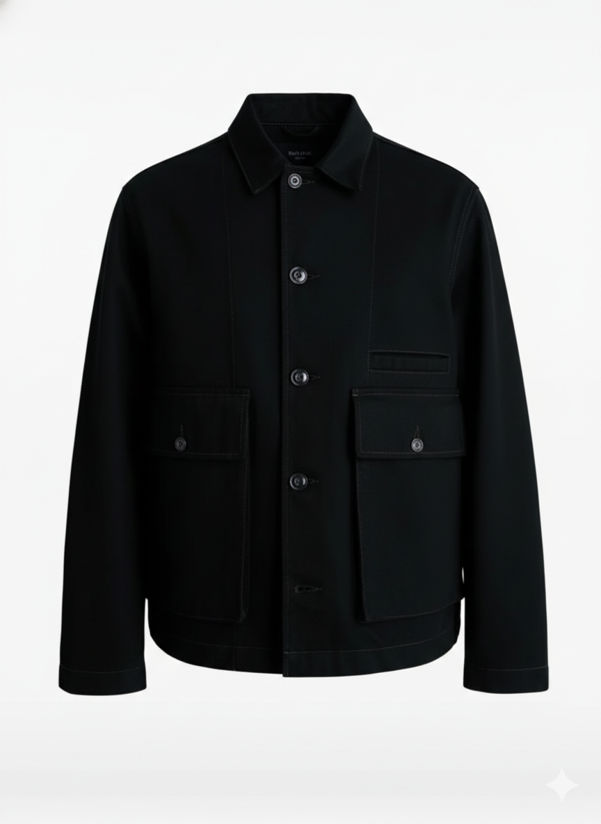 Men’s Black Contrast Stitch Utility Jacket