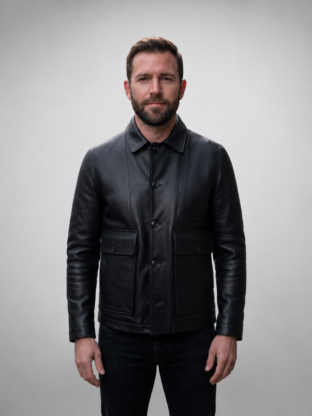 Men’s Black Contrast Stitch Utility Jacket