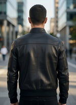 Men’s Black Leather Bomber Jacket