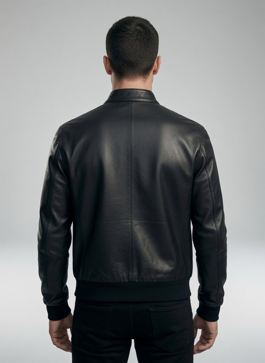 Men’s Black Leather Bomber Jacket