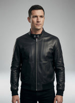 Men’s Black Leather Bomber Jacket