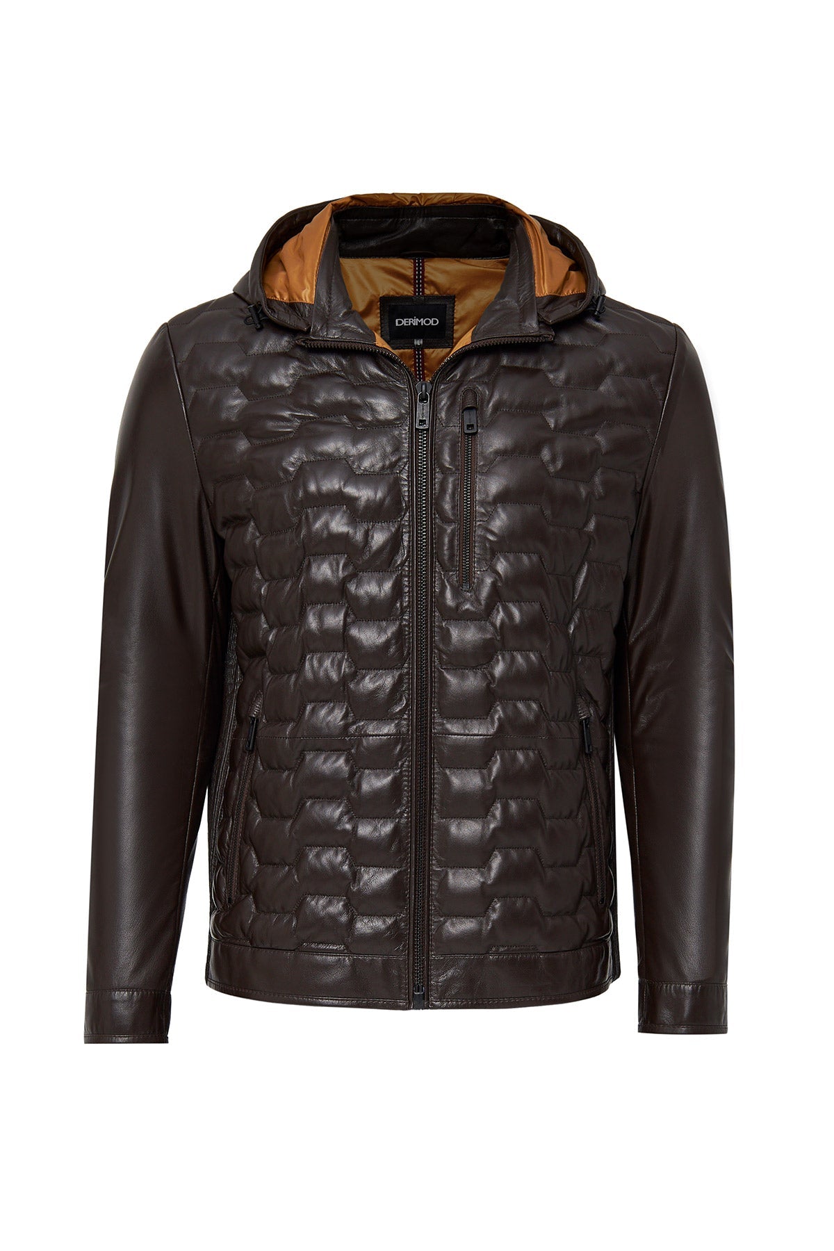 Men's Hooded Brown Leather Jacket