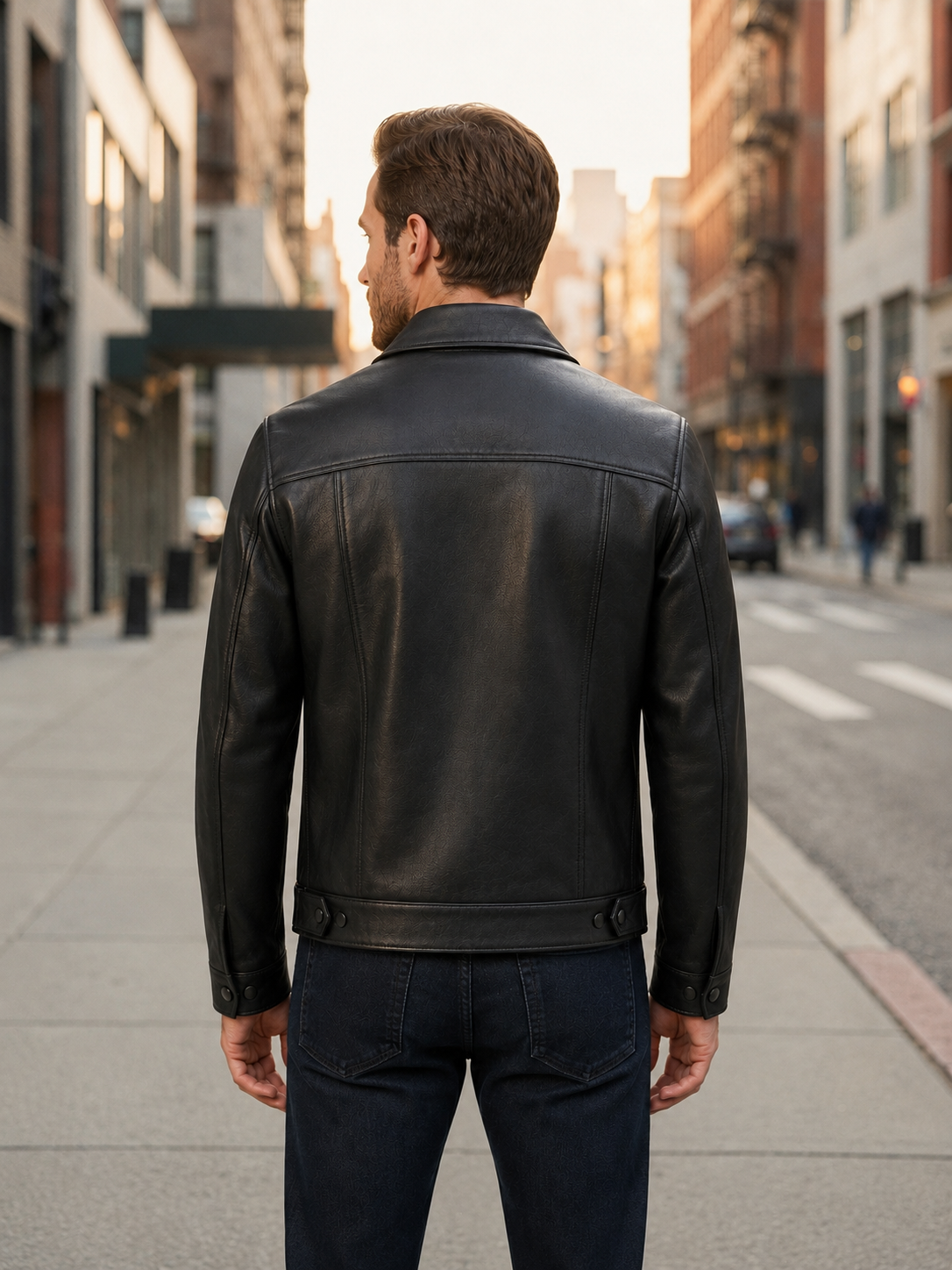 Men’s Premium Black Leather Trucker Jacket