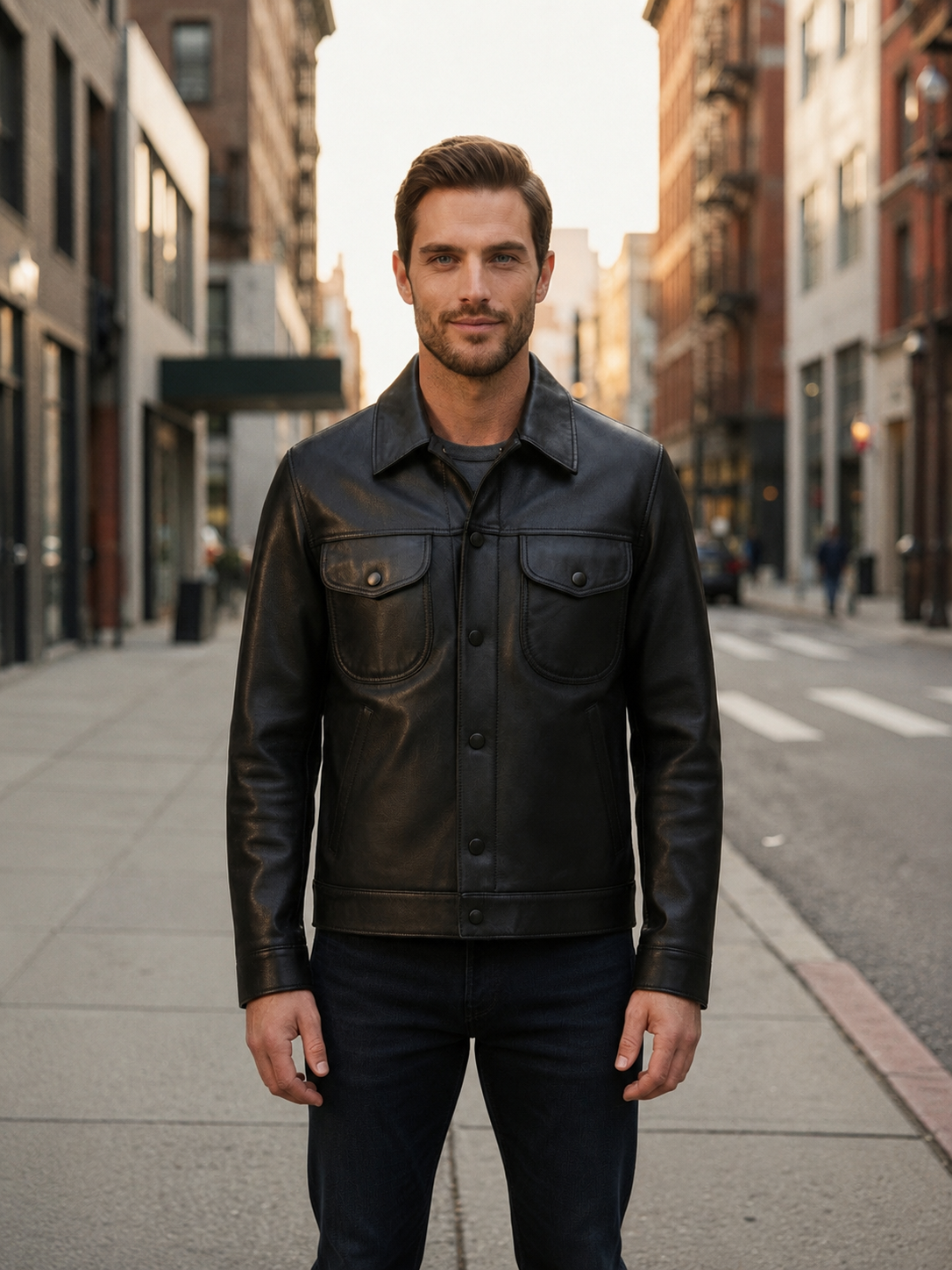 Men’s Premium Black Leather Trucker Jacket