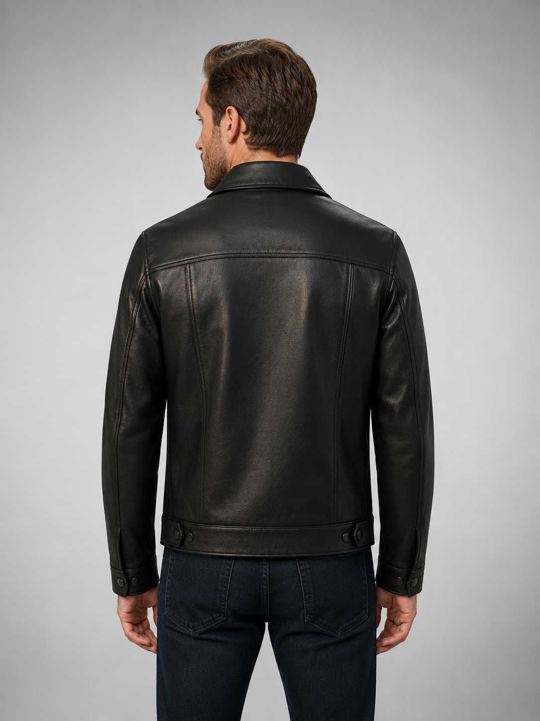 Men’s Premium Black Leather Trucker Jacket
