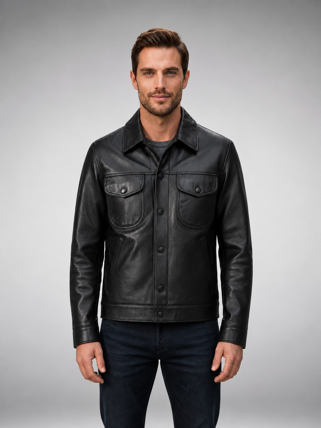 Men’s Premium Black Leather Trucker Jacket