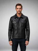 Men’s Premium Black Leather Trucker Jacket