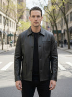 Men’s Premium Matte Black Leather Shirt Jacket