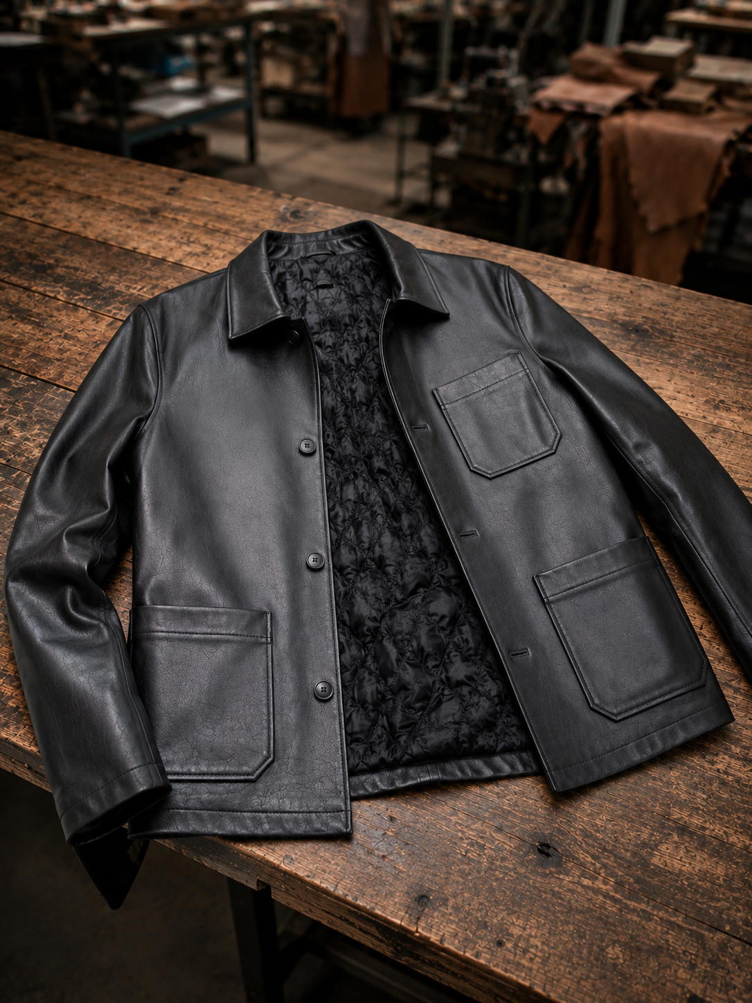Men’s Premium Matte Black Leather Shirt Jacket