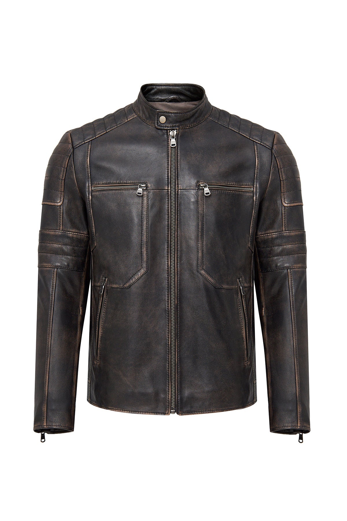 Men's Vintage Slim-Fit Brown Leather Jacket