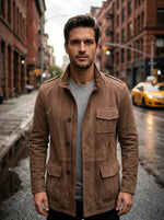 Men's Vintage Tan Suede Leather Field Jacket
