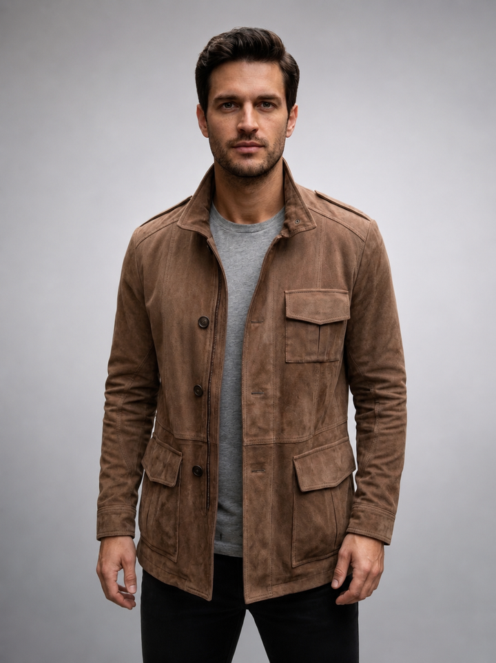 Men's Vintage Tan Suede Leather Field Jacket