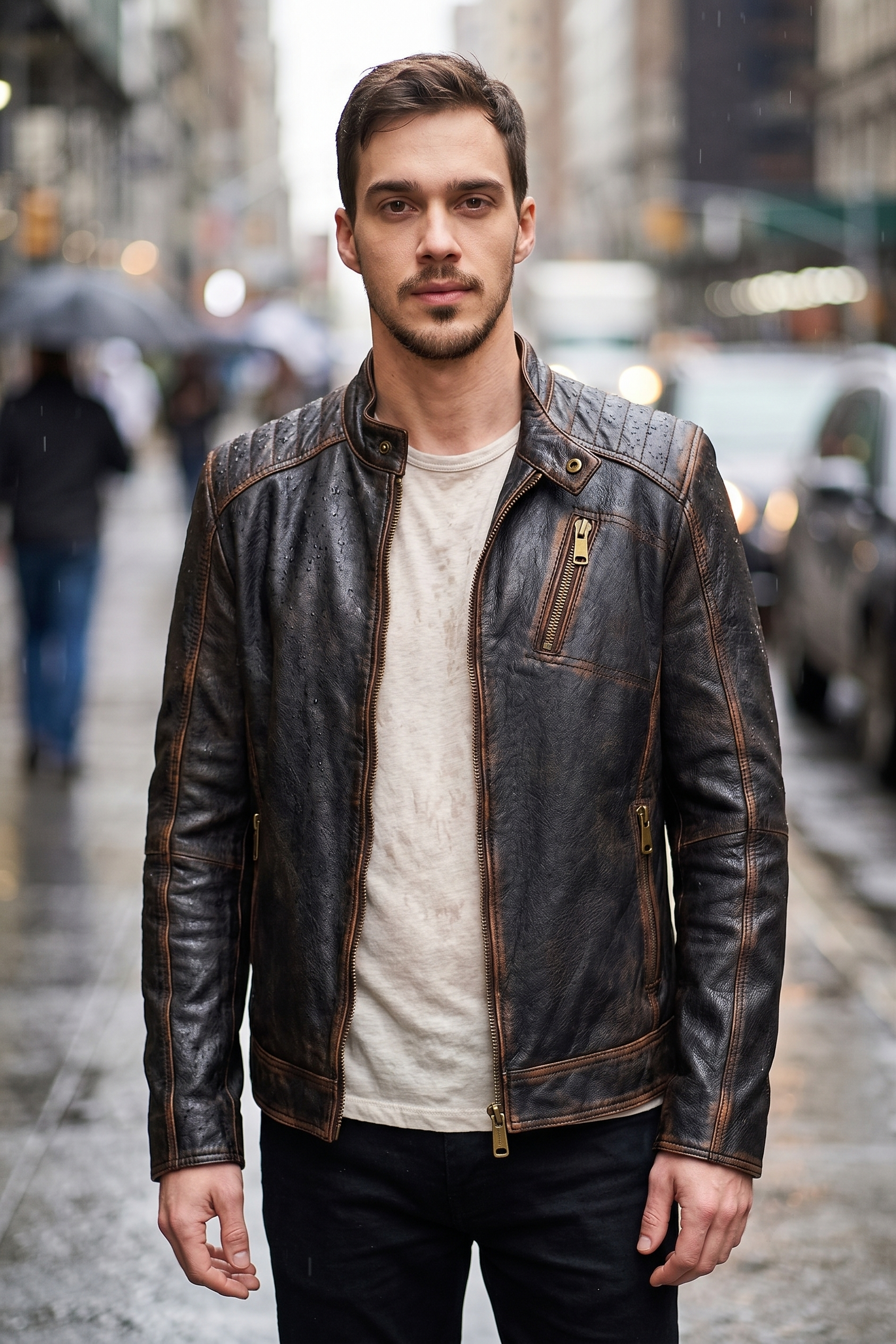 Mike Brown Waxed Leather Jacket For Men