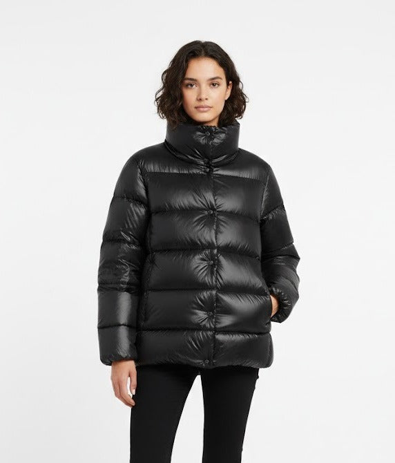 MikhailWomen_sGlossyBlackQuiltedPufferJacket