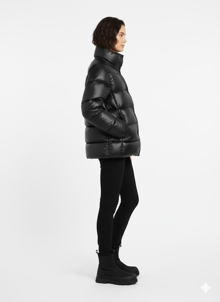MikhailWomen_sGlossyBlackQuiltedPufferJacket