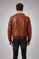 Mikhail Men’s Cognac Brown Leather Bomber Jacket