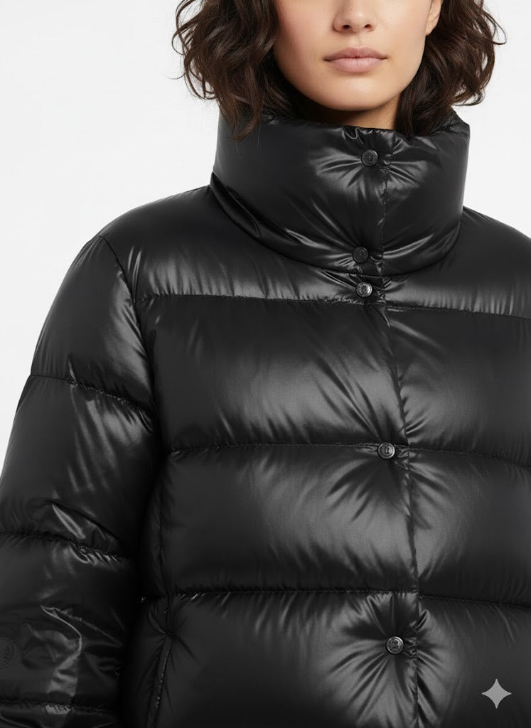 MikhailWomen_sGlossyBlackQuiltedPufferJacket
