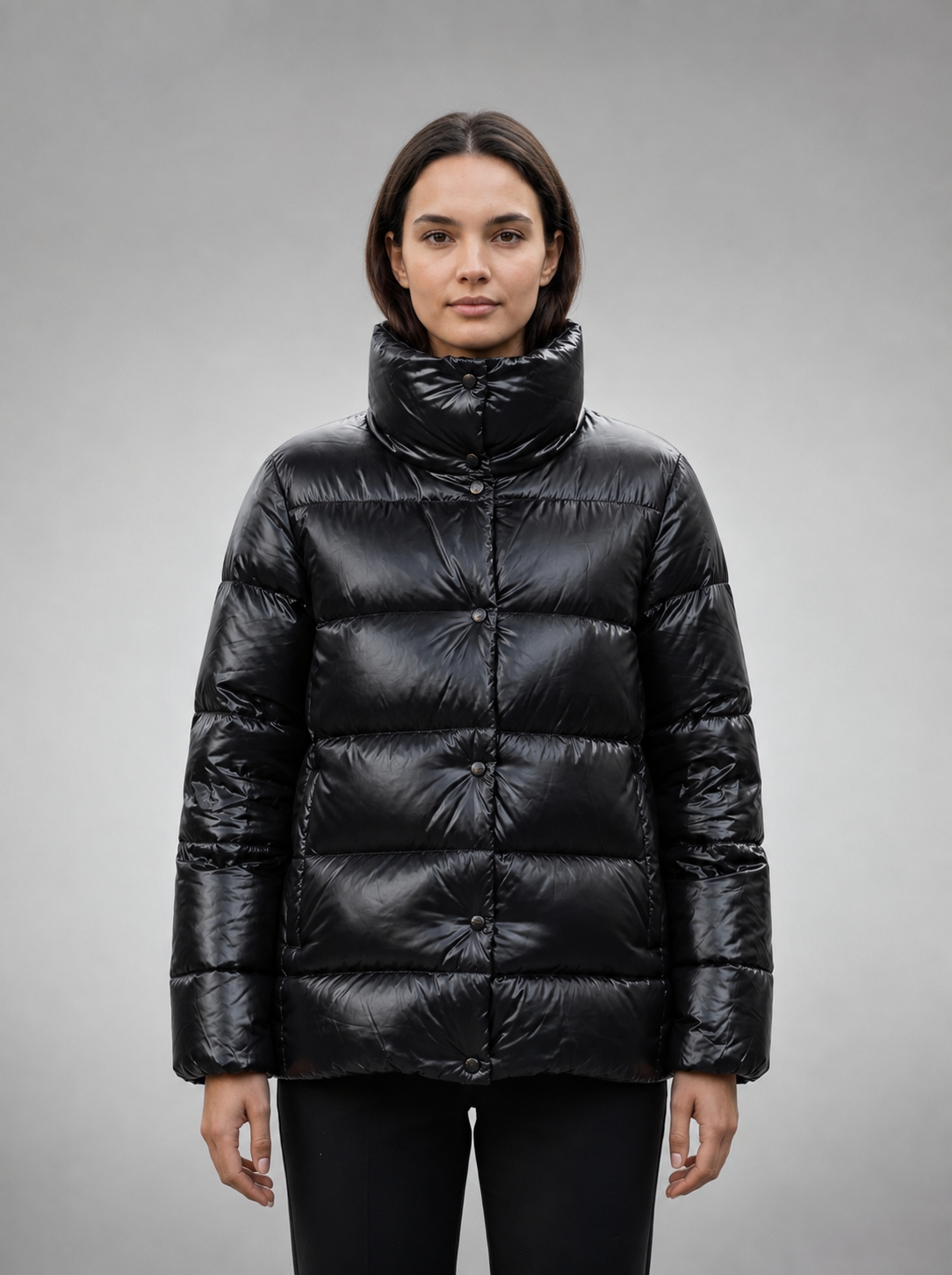 Mikhail Women’s Glossy Black Quilted Puffer Jacket
