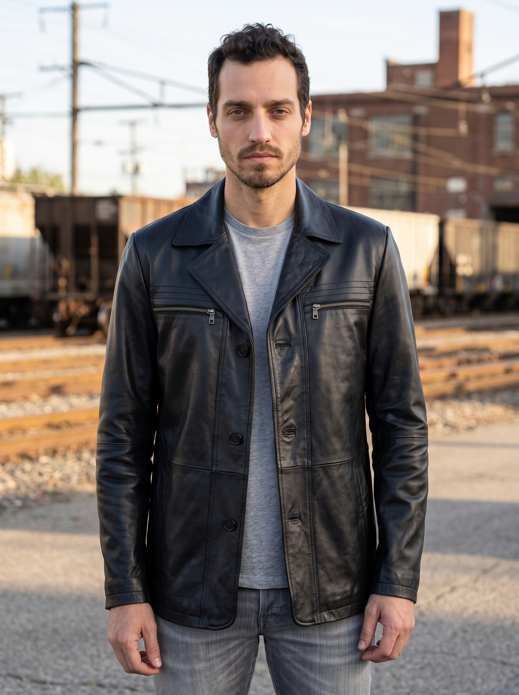 Modern Black Leather Jacket For Men
