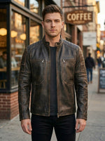 Morant Men's Vintage Slim-Fit Brown Leather Jacket
