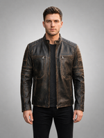 Morant Men's Vintage Slim-Fit Brown Leather Jacket