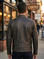 Morant Men's Vintage Slim-Fit Brown Leather Jacket