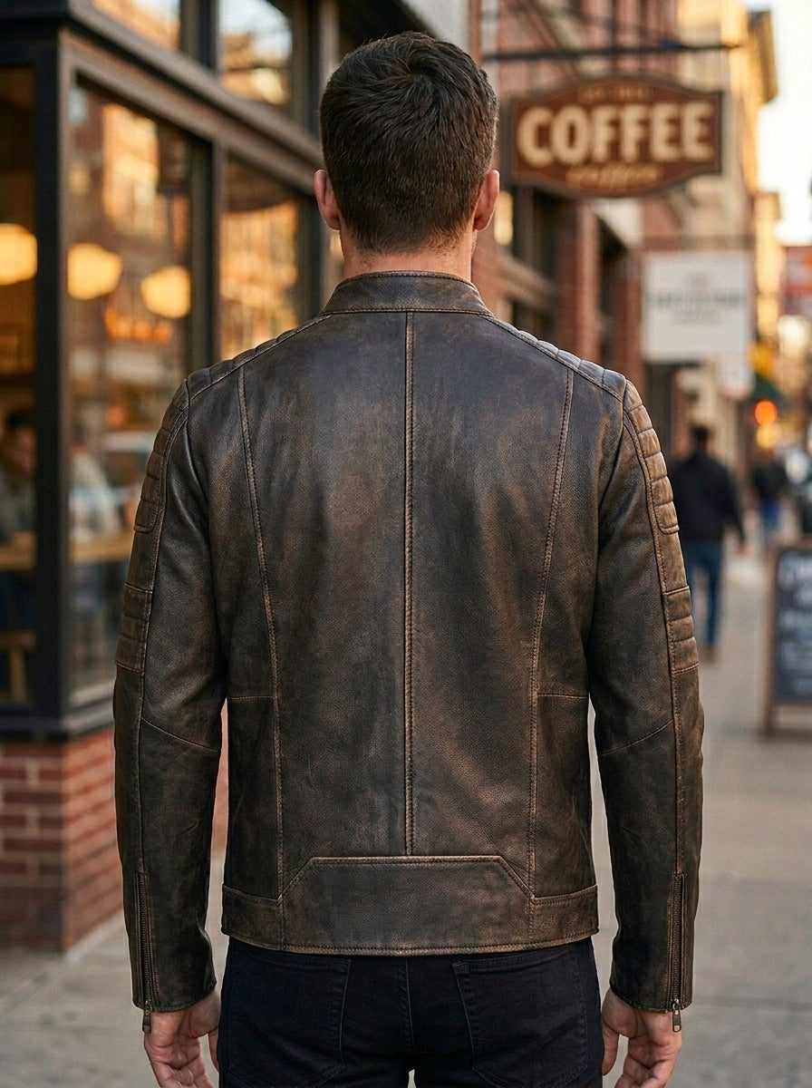 Morant Men's Vintage Slim-Fit Brown Leather Jacket