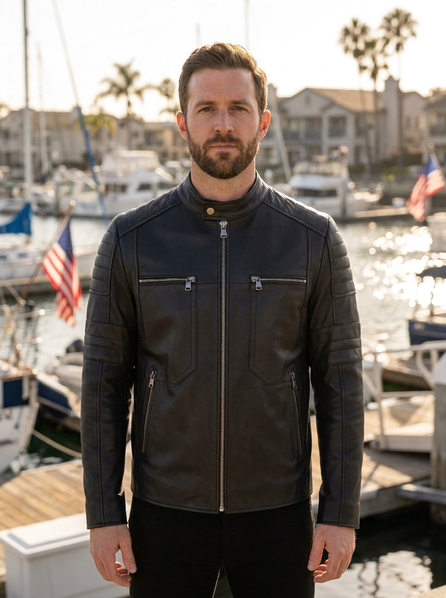 Morant Black Judge Collar Men's Leather Jacket