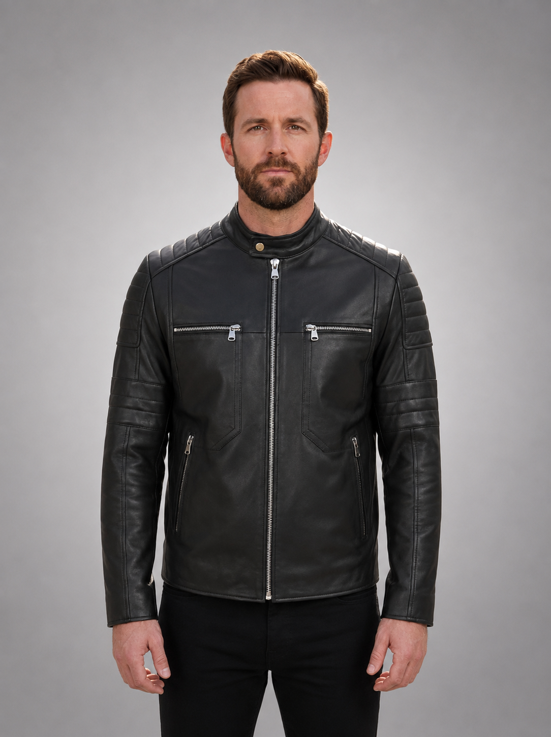 Morant Black Judge Collar Men's Leather Jacket