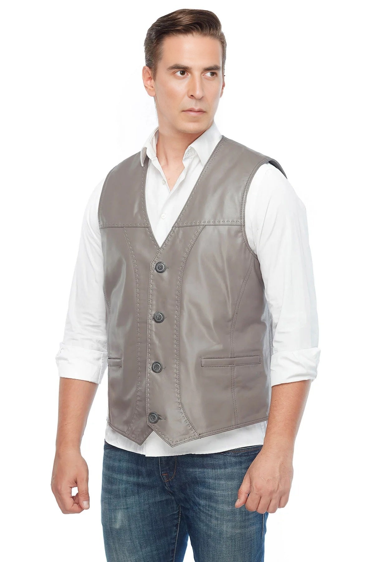Izaiah Grey Vest Leather For Men