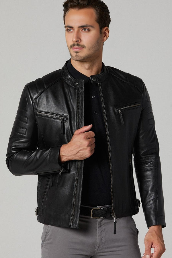 Black Motor Bike Leather Jacket For Men