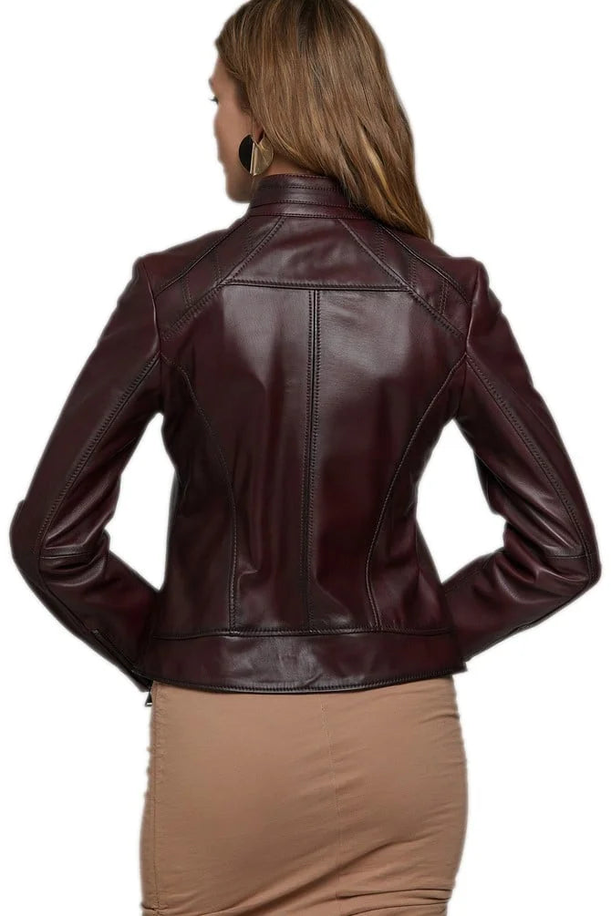 Kathleen Dark Brown Biker Leather Jacket For Women
