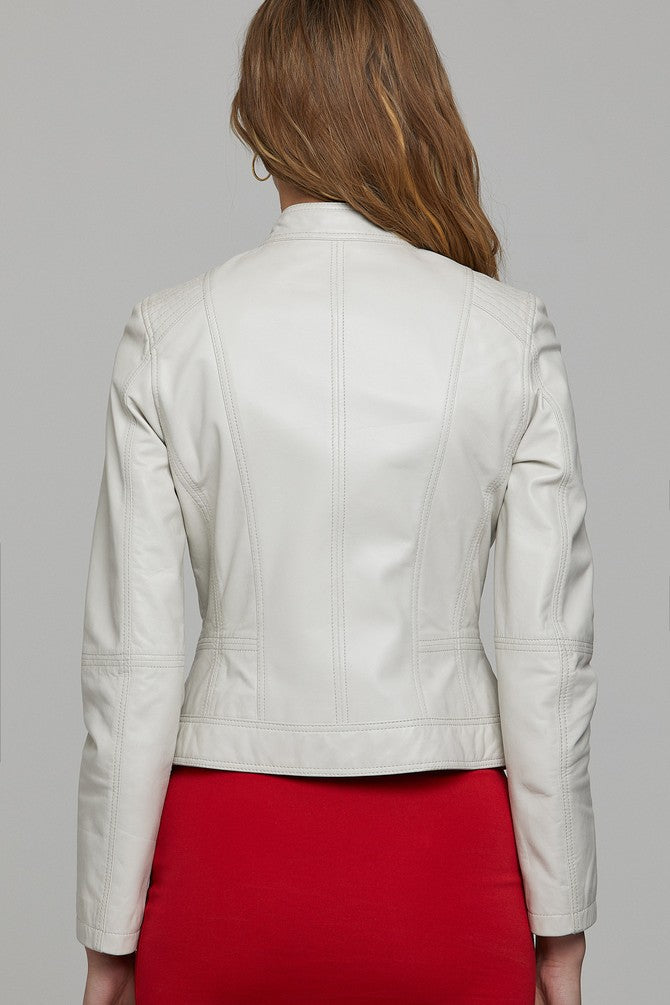 Natalie White Stylish Leather Jacket