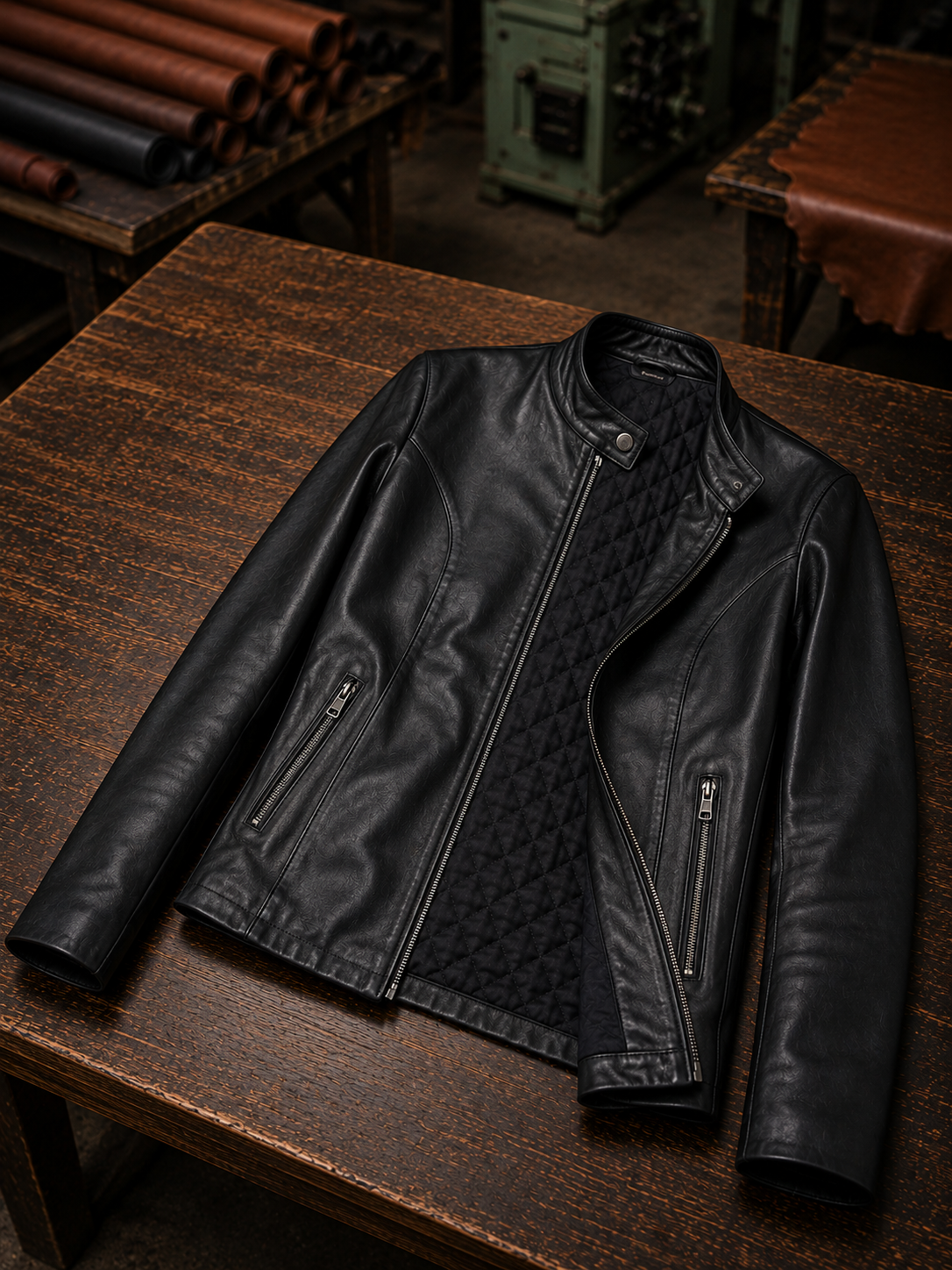 Navaeh Black Motor Biker Leather Jacket For Women